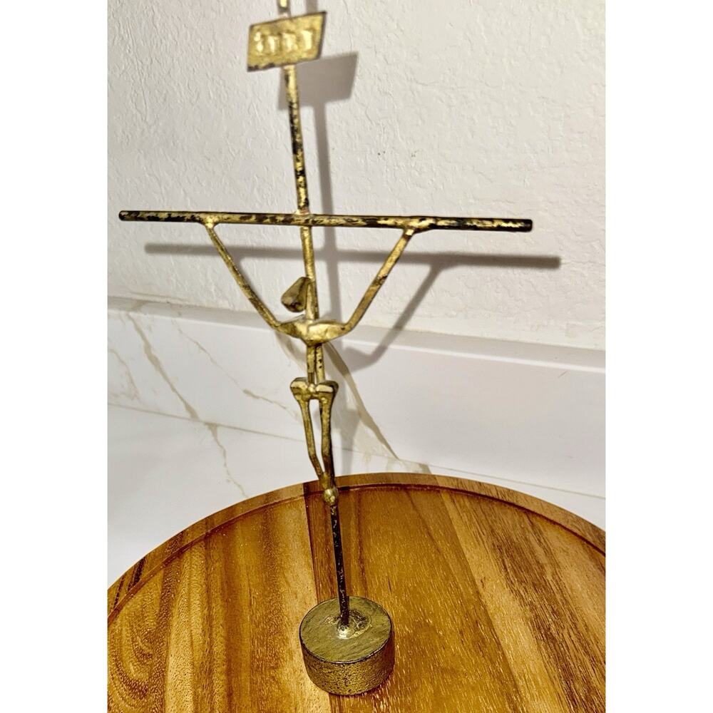 Vintage Brutalist Crucifix Gold Tone Rustic Mid century Modern 12x6.25”